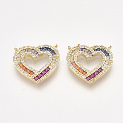 Brass Micro Pave Cubic Zirconia Pendants, Heart, Golden, Colorful, 18.5x20.5x2.5mm, Hole: 1mm(ZIRC-S061-116)