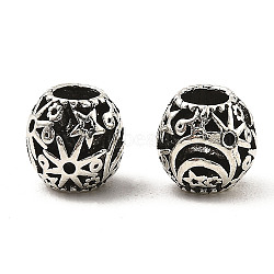 Tibetan Style Alloy European Beads, Large Hole Bead, Round with Sun & Moon & Star, Antique Silver, 10.5x10mm, Hole: 5mm, about 350pcs/1000g(FIND-E041-08AS)