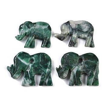 Natural Sinkiang Jade Carved Pendants, Elephant Charms, 31~41x42~51x8~8.5mm, Hole: 3~5mm