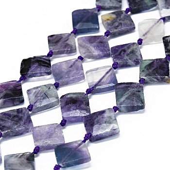 Natural Fluorite Beads Strands, Faceted, Rhombus, 14~15x15x4~6mm, Hole: 0.8mm, about 26pcs/strand, 15.94 inch(40.5cm)