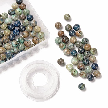 100Pcs 8mm Natural Chrysocolla Round Beads, with 10m Elastic Crystal Thread, for DIY Stretch Bracelets Making Kits, 8mm, Hole: 0.9mm