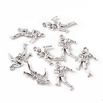 Tibetan Style Alloy Pendants, Rugby Player, Antique Silver, 30x17.5x3.5mm, Hole: 1.5mm