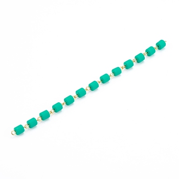 Handmade Polymer Clay Beaded Chain, Link Chain, with Brass Eye Pin, Quick Link Connector, for Bracelet Necklace Making, Dark Cyan, 13x6mm, about 39.37 inch(1m)/strand