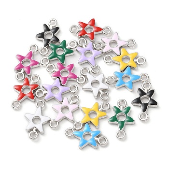 Eco-Friendly Alloy Enamel Connector Charms, Star Links, Platinum, Mixed Color, 14x8.5x2mm, Hole: 1.5mm