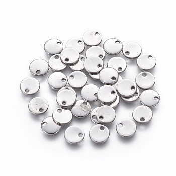304 Stainless Steel Charms, Stamping Blank Tag, Flat Round, Stainless Steel Color, 8x1mm, Hole: 1.4mm