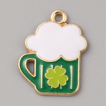 Saint Patrick's Day Alloy Enamel Pendants, Golden, Beer Cup, 23.5x18.5x1.8mm, Hole: 1.5mm