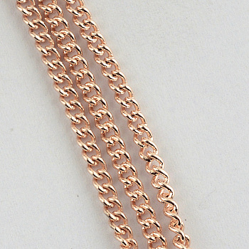 Brass Twisted Chains, Curb Chains, Unwelded, with Spool, Oval, Lead Free & Nickel Free & Cadmium Free, Rose Gold, 3.7x2.7x0.8mm, about 301.83 Feet(92m)/roll