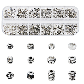 250Pcs 12 Style Tibetan Style Alloy Beads, Mixed Shapes, Antique Silver, 4.5~7x3~6mm, Hole: 1.5~3mm