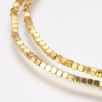 Grade AA Non-Magnetic Synthetic Hematite Bead Strands, Cube, Golden Plated, 1.5x1.5x1.5mm, Hole: 0.5mm, about 270pcs/strand, 15.7 inch(40cm) long