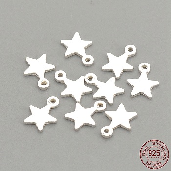 925 Sterling Silver Charms, Star, Silver, 5.3x4x0.5mm, Hole: 0.5mm