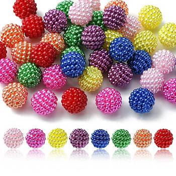 40Pcs 8 Colors Imitation Pearl Acrylic Beads, Berry Beads, Combined Beads, Round, Mixed Color, 12mm, Hole: 1.5mm, 5pcs/color