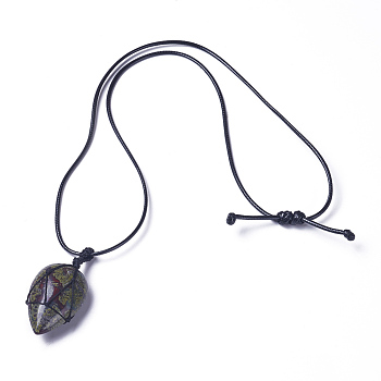 Natural Dragon Blood Jasper Beaded Pendant Necklaces, Adjustable, with Waxed Cord, teardrop, 18.1~29.9 inch(46~76cm), 2mm
