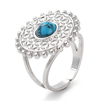 304 Stainless Steel Ring, Adjustable Synthetic Turquoise Rings, Sun, 20mm, Inner Diameter: Adjustable