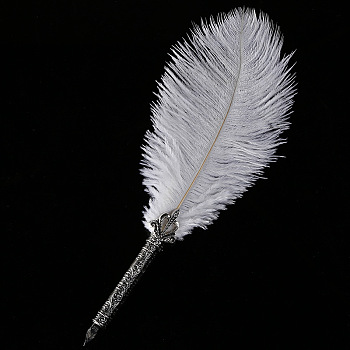 Feather Dipped Pen Calligraphy Ink Pen, with Alloy Head, White, 250~300mm