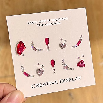 Nail Art Decoration Accessories Kits, including  Glass Rhinestone Cabochons, Iron Findings, Acryic Cabochons, Red, 2~14.5x2~12x3.5~5mm, Box: 44x16mm