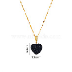 Druzy Glass Heart Pendant 304 Stainless Steel Dapped Chain Necklaces for Women, Golden, Black, 15.75 inch(40cm)(WGB914E-03)