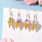 Ice Cream Alloy Acrylic Dangle Earrings, with Glass & Brass Earring Hooks, Golden, 45x12.5mm(EJEW-TA00766)