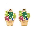 304 Stainless Steel Enamel Pendants, Cactus Charms, with Rhinestone, Ion Plating(IP), Golden, 15x9.5x22mm, Hole: 1.5mm(SA-CBAA937-03G)