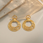 304 Stainless Steel Stud Dangle Earrings, Ring, Golden, 49x37mm(SA-G001-01G)