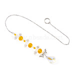 3Pcs Leaf Glass Hanging Suncatchers, Tibetan Style Alloy Butterfly Link for Outdoor & Garden Decor, Gold, 357mm(HJEW-TADJ0015)