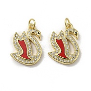Brass Micro Pave Cubic Zirconia Pendants, with Synthetic Turquoise, Swan, FireBrick, 21x13.5x3mm(KK-H457-06G-02)