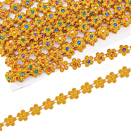 Ethnic Style Plastic Beaded Trim Garland Strand, with Colorful Acrylic Rhinestone, for Decorating Garment Accessories, Gold, 1/2x1/8 inch(14x4mm), about 9.84 Yards(9m)/Card(OCOR-WH0060-66G)