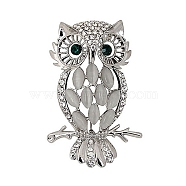 Alloy Rhinestone Brooches, with Cat Eye, Owl Brooches for Women, Platinum, 57x32mm(PW-WG81594-02)