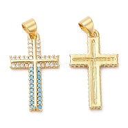 Brass Micro Pave Cubic Zirconia Pendants, Lead Free & Cadmium Free, Long-Lasting Plated, Cross, Real 18K Gold Plated, 25x15x2.5mm, Hole: 4x3.3mm(KK-D027-03G)