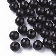 Natural Wood Beads, Waxed Wooden Beads, Undyed, Round, Black, 8mm, Hole: 1.5mm(X-WOOD-S666-8mm-02)