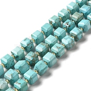 Natural Howlite Beads Strands, Dyed, Faceted, Cube, Turquoise, 8x8x8mm, Hole: 1mm, about 40pcs/strand, 15.24 inch(38.7cm)(G-C025-14)