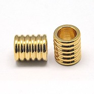 304 Stainless Steel Beads, Grooved Beads, Ion Plating (IP), Column, Golden, 9x10.5mm, Hole: 6mm(STAS-E039-34)