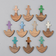 Resin & Walnut Wood Pendants, Anchor, Mixed Color, 38x24.5x3mm, Hole: 2mm(RESI-S389-061A)