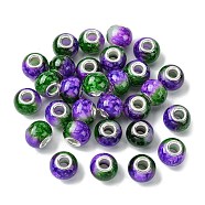 Two Tone Glass European Beads, Large Hole Beads, with Silver Tone Brass Double Cores, Rondelle, Purple, 15x11mm, Hole: 5mm(GPDL-K003-01G)