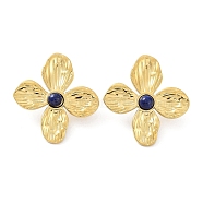Natural Lapis Lazuli Flower Stud Earrings, Real 18K Gold Plated 304 Stainless Steel Earrings, 32.5x30mm(EJEW-L267-001G-10)