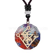 Orgonite Chakra Natural & Synthetic Mixed Stone Pendant Necklaces, Nylon Thread Necklace for Women, Flat Round, Triangle, 25.59 inch(65cm)(QQ6308-10)