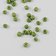 Baking Paint Glass Seed Beads, Olive Drab, 8/0, 3mm, Hole: 1mm, about 1111pcs/50g, 50g/bag, 18bags/2pounds(SEED-US0003-3mm-K9)