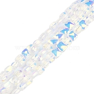 Electroplate Glass Beads Strands, Square, Faceted, Clear AB, 4x4x3mm, Hole: 1mm, about 98pcs/strand, 15.63''(39.7cm)(EGLA-B007-02A-AB01)