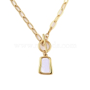 304 Stainless Steel & Synthetic Shell Trapezoid Pendant Necklaces, Long-Lasting Plated, Real 18K Gold Plated, 17.24 inch(43.8cm), Extender: 60mm, Pendant: 22x15mm(NJEW-N055-01G)