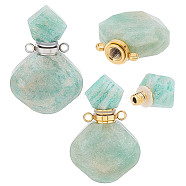 2Pcs 2 Colors  Rhombus Natural Amazonite Perfume Bottle Pendants, with 304 Stainless Steel Findings, Faceted, Golden & Stainless Steel Color, 26~27x17~17.5x8~8.5mm, Hole: 1.4mm, Capacity: about 2ml(0.06 fl. oz), 1pc/color(G-UN0001-19B)
