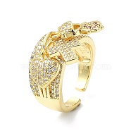 Rack Plating Brass Micro Pave Cubic Zirconia Open Cuff Rings, Cadmium Free & Lead Free, Long-Lasting Plated, Real 18K Gold Plated, Cross, US Size 8(18.1mm)(RJEW-C076-08C-G)