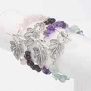 Natural Mixed Stone Chip Bracelets, with Tibetan Style Alloy Leaf Toggle Clasps, 7-5/8 inch(195mm)(BJEW-JB02930)