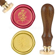 DIY Wood Wax Seal Stamp, Flower Pattern, 90mm, Stamps: 25x14.5mm(AJEW-WH0131-109)
