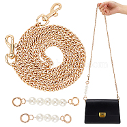 WADORN 3Pcs 3 Style ABS Plastic Imitation Pearl & Iron Curb Chain Bag Handles, Golden, 13.5~100cm, 1pc/style(DIY-WR0002-70A)