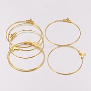 Brass Pendants, Hoop Earring Findings, Cadmium Free & Nickel Free & Lead Free, Golden, 40mm, Hole: 1mm(X-EC222-01G-NR)