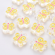 Transparent Acrylic Beads, with Enamel, Butterfly, Yellow, 25x24x9mm, Hole: 3mm(MACR-S374-01A-01)