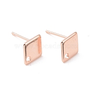 201 Stainless Steel Stud Earring Findings, with Hole and 316 Stainless Steel Pin, Rhombus, Real Rose Gold Plated, 9x7mm, Hole: 1mm, Pin: 0.7mm(X-STAS-K241-01RG)