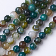 Natural Grade A Striped Agate/Banded Agate Beads Strands, Dyed & Heated, Round, Mixed Color, 12mm, Hole: 1.2mm, about 38pcs/strand, 14.9 inch(38cm)(G-E479-05-12mm)