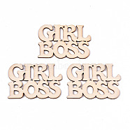Undyed Natural Wooden Pendants, Laser Cut Shapes, Word Girl Boss, Antique White, 42.5x63x2mm, Hole: 1.6mm(WOOD-N007-046)