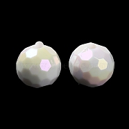 AB Color Plated Rainbow Acrylic Beads, Faceted, Round, White, 14mm, Hole: 2.6mm(SACR-A006-09)