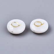 Natural Freshwater Shell Beads, with Golden Plated Brass Etched Metal Embellishments, Flat Round, Seashell Color, Letter.Q, 8x3~5mm, Hole: 0.5~07mm(SHEL-S266-12Q)